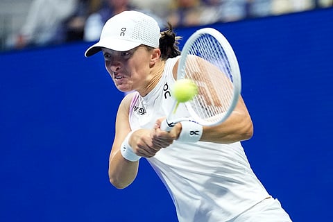 US Open tennis 2024: Iga Świątek, of Poland, returns to Jessica Pegula